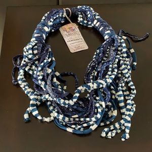 Fun fabric necklace, navy blue & white, adjustable